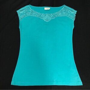 BLEU gray Sleeveless Crochet Decal Cotton Teal Shirt Small